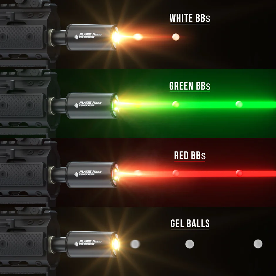 Prueba con diferentes BBs y obtendrás diferentes efectos. Sugerimos encarecidamente las BBs verdes para obtener los haces más eficientes.