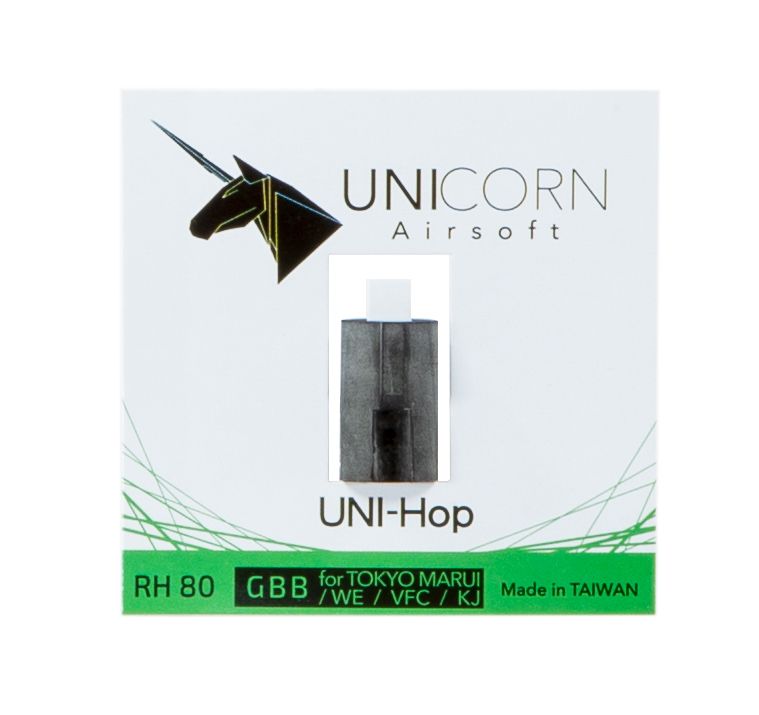 Unicorn Airsoft GBB 80 Degree Green Hop-Up instalado en una réplica de airsoft